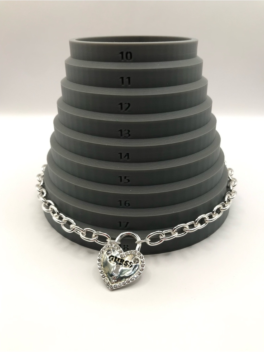 GUESS Silver-Tone Heart Lock Charm Necklace with Rhinestones - Picture 5 of 7